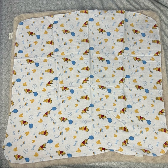 Disney Baby Winnie the Pooh Bear Receiving Blanket Balloon Blue White Flannel - Picture 2 of 5